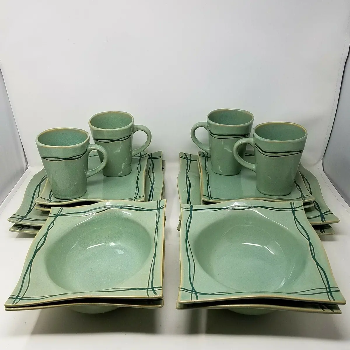 Studio Nova Dinnerware Set Mystic Cove Green Ha101 Pattern 4 Place Settings 16Pc 1