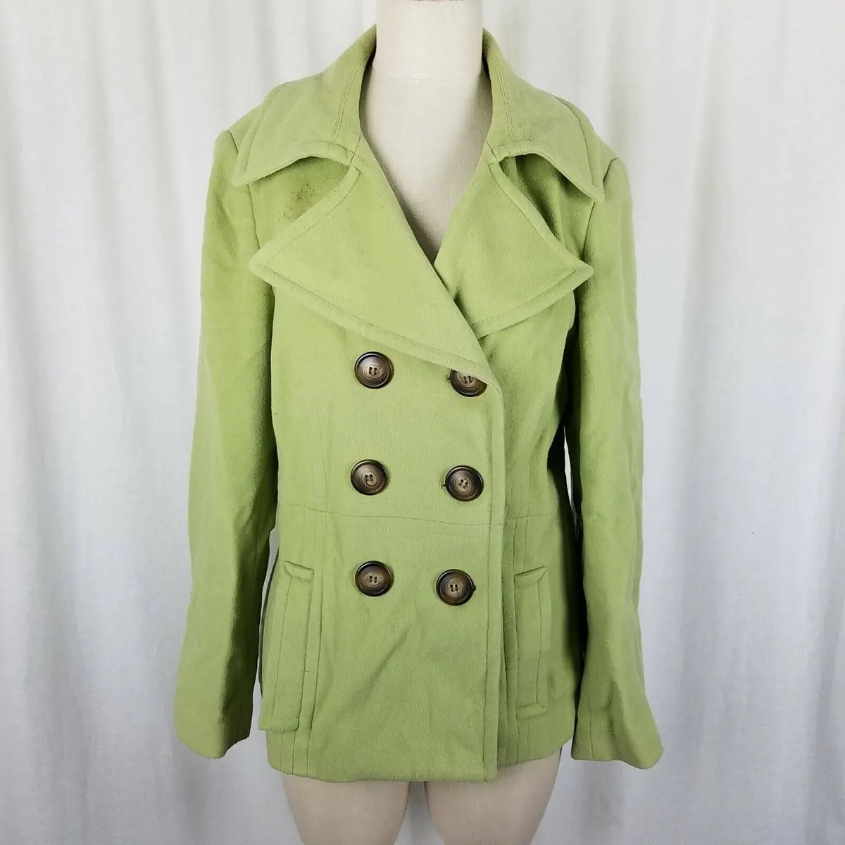 Tribal Wool Cashmere Double Breasted Peacoat Jacket Short Coat Womens 10 Green 1