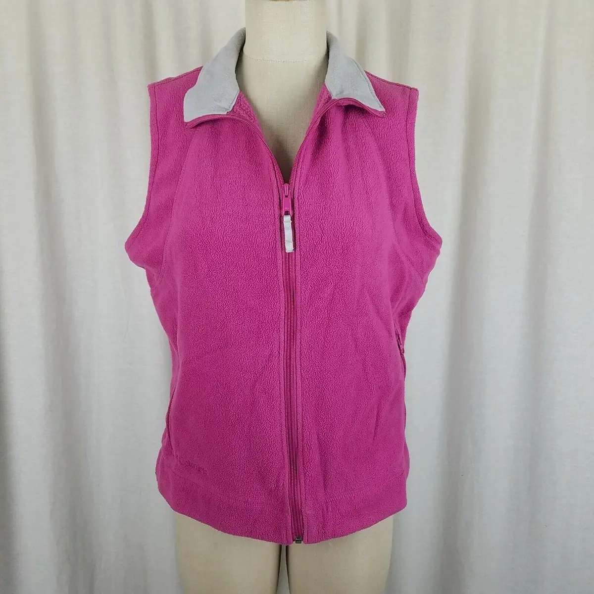 Columbia Fleece Full Zip Up Vest Pink And Gray Colorblock Womens L Outdoor 1