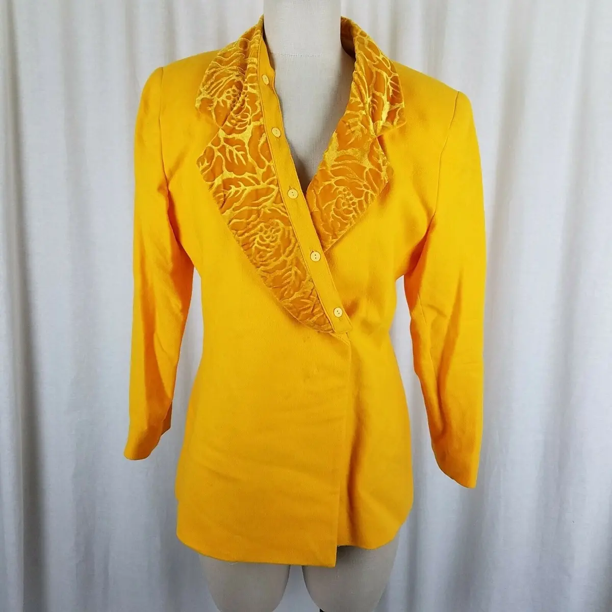 Ivana Wool Removable Velvet Embossed Collar Wrap Blazer Jacket Womens 10 Usa 1