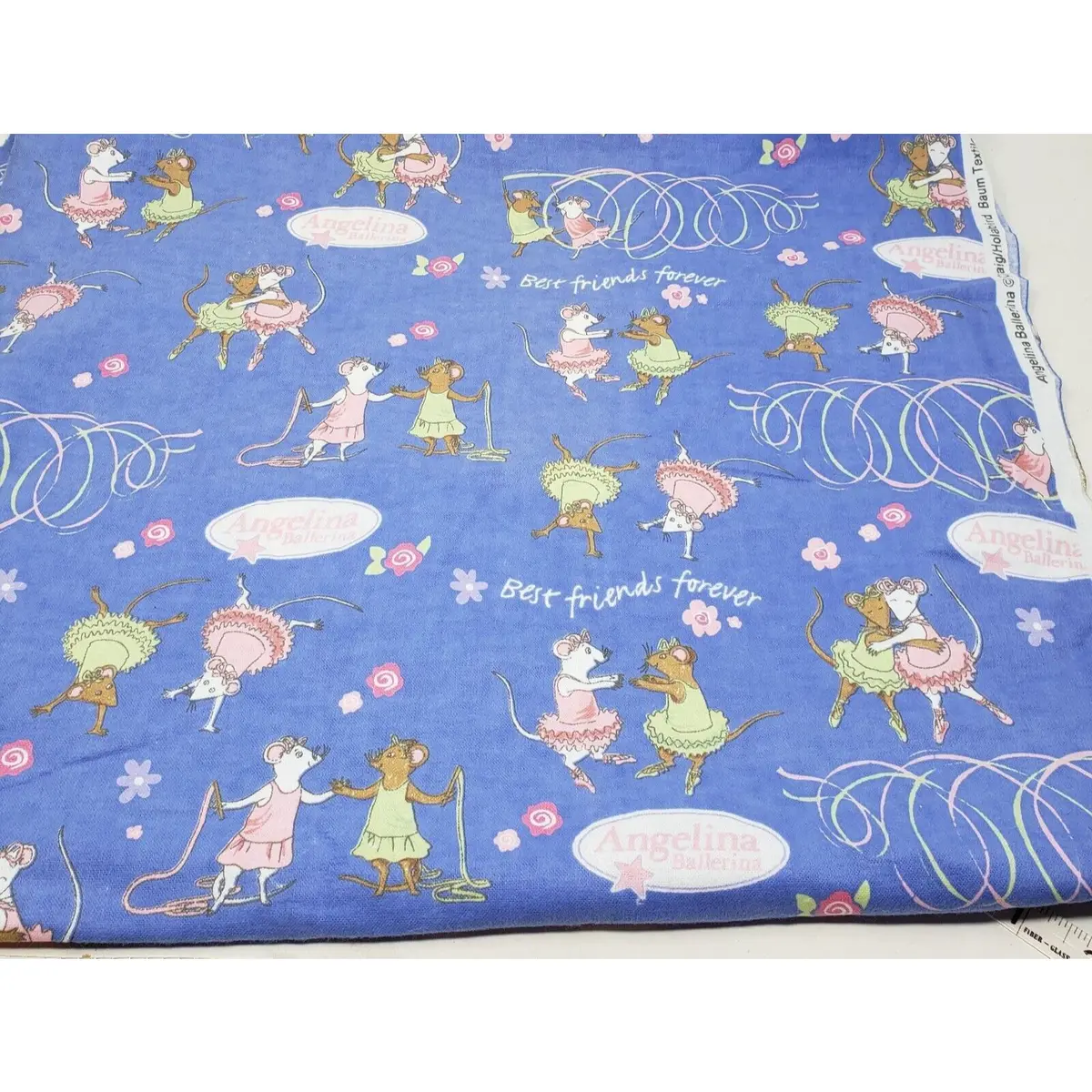 Vintage Angelina Ballerina Best Friends Forever Fabric 2+ Yards Flannel Material 1