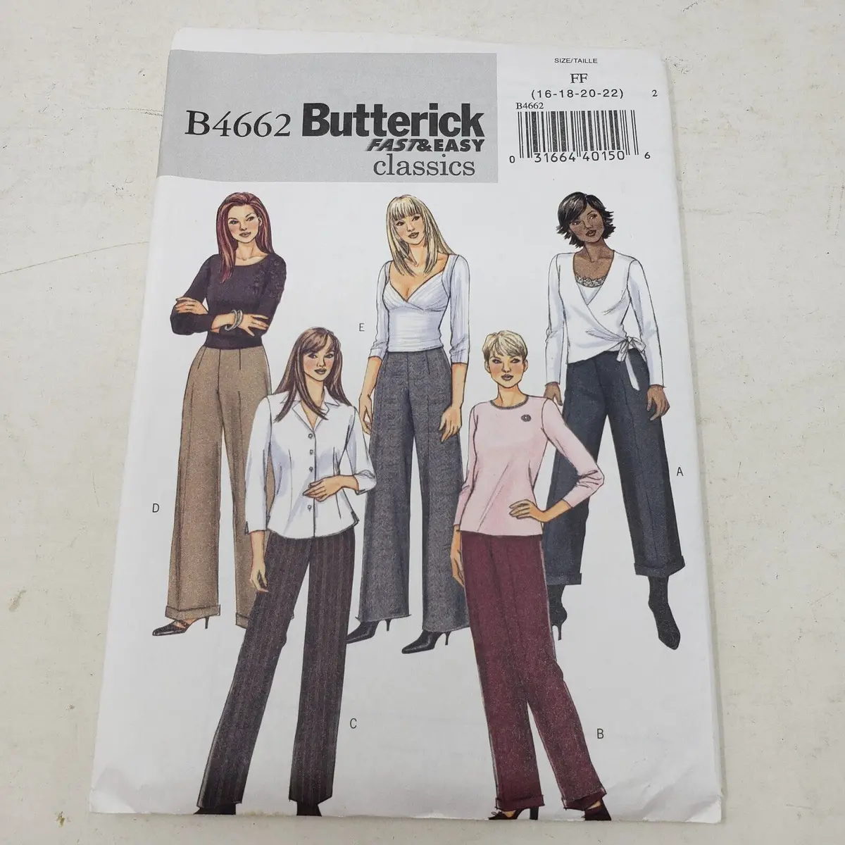 Butterick B4662 Fast Easy Classics Dress Pant Slacks Sewing Pattern 16-18-20-22 1