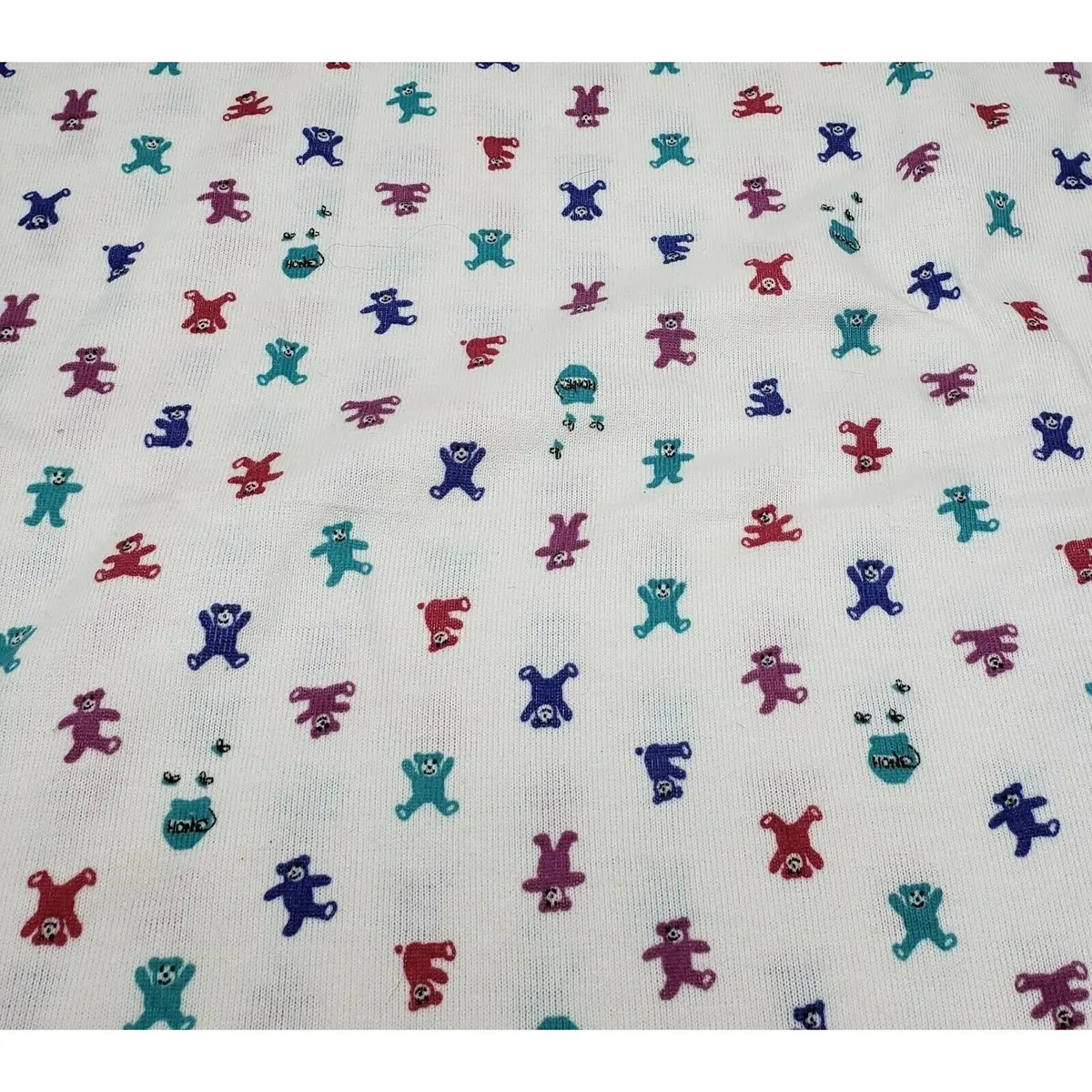 Vintage Dancing Teddy Bears Honey Pots Bees Stretch Jersey Knit Fabric 2 Yards 1