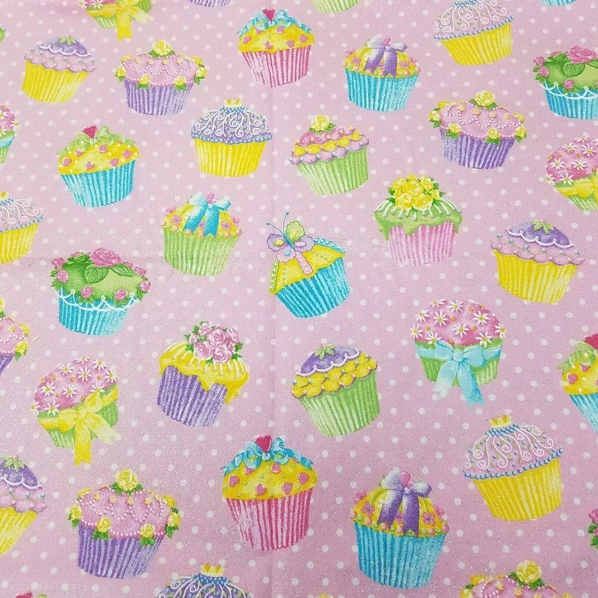 Cupcakes Fabric Traditions Pink Glitter Flannel 100% Cotton 2008 Girls 2 Pieces 1
