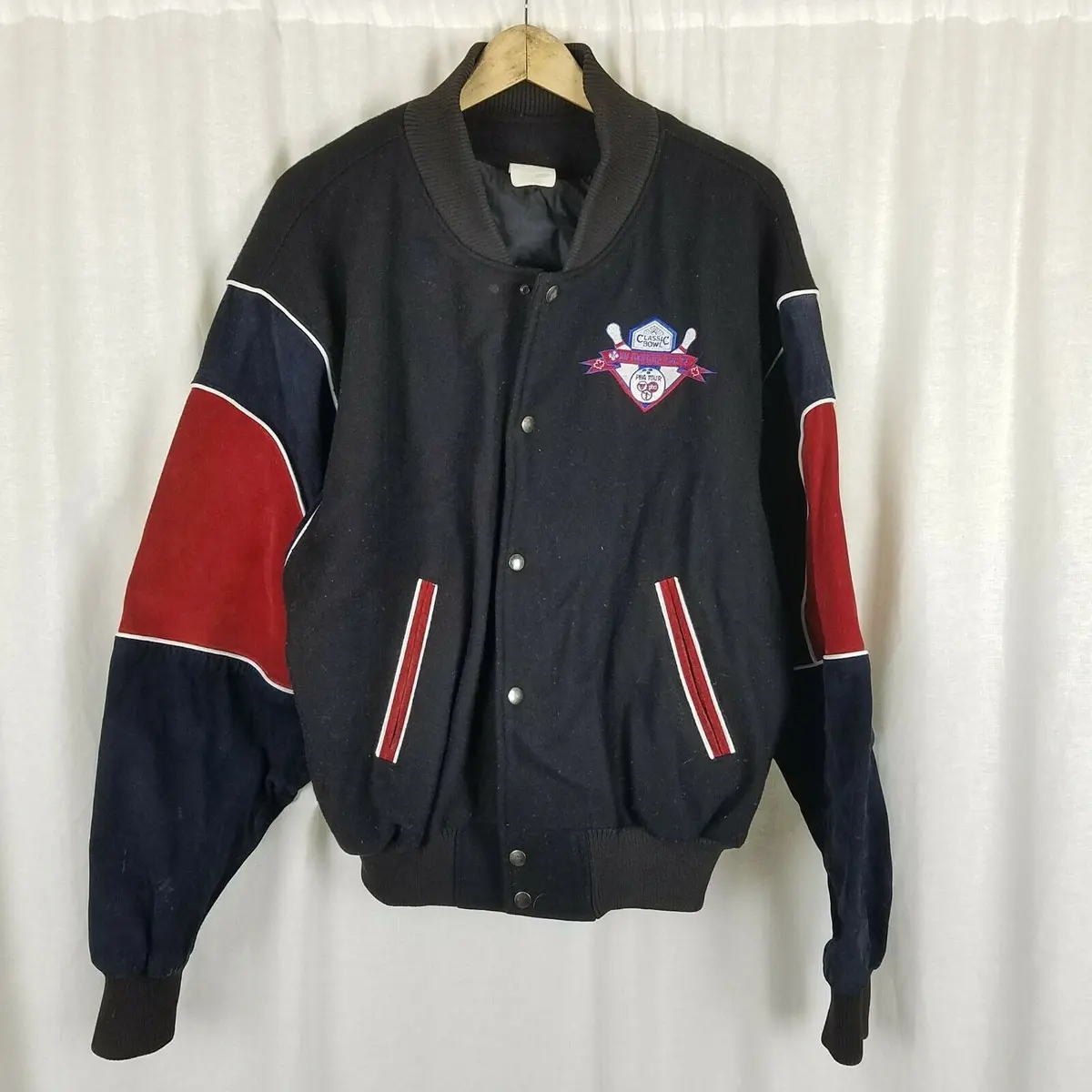 Vintage 96 Iof Foresters Open Pba Tour Classic Bowl Leather Bomber Jacket Mens L 1