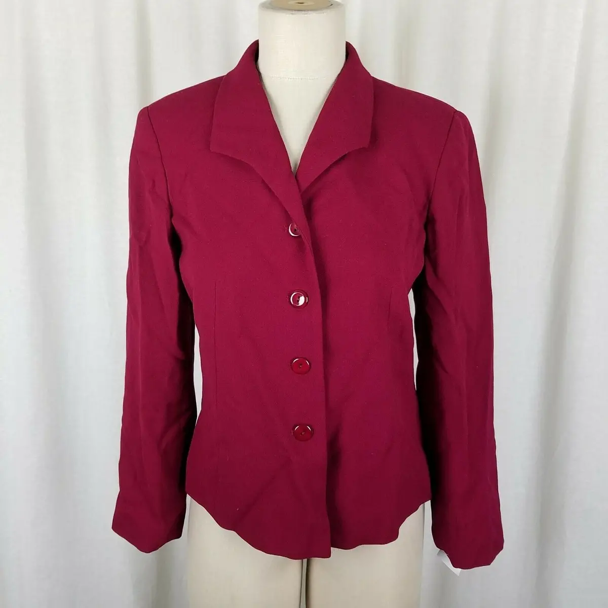 Talbots Petites Red Worsted Wool Button Up Blazer Jacket Womens 6P Vintage Usa 1