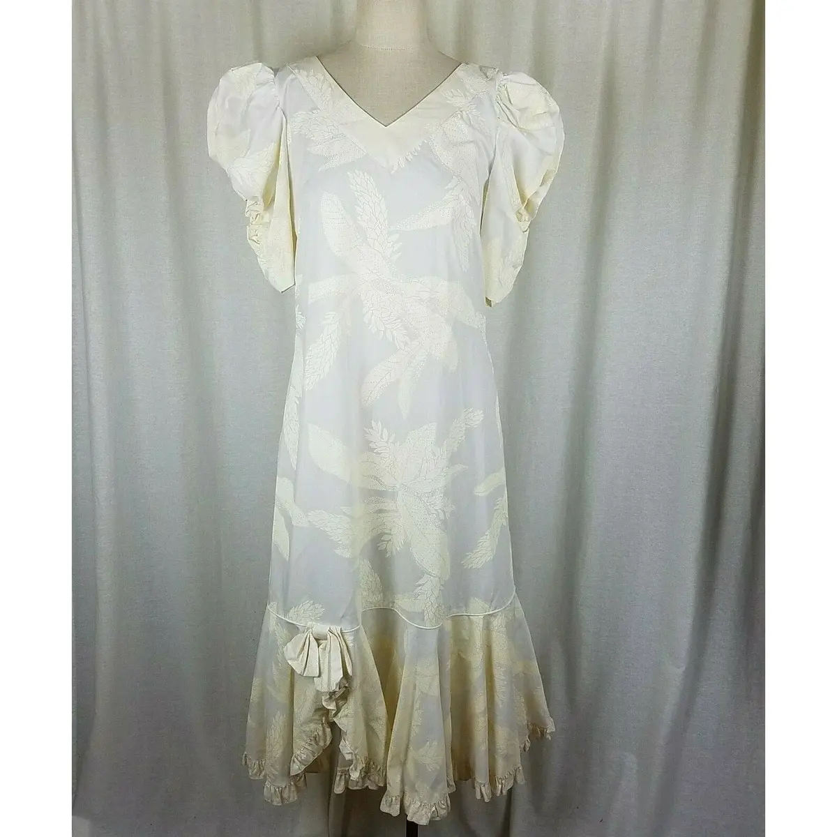 Hilo Hattie Vintage 80S Hawaiian Wedding Dress Luau Womens 12 Ivory Cream Formal 1