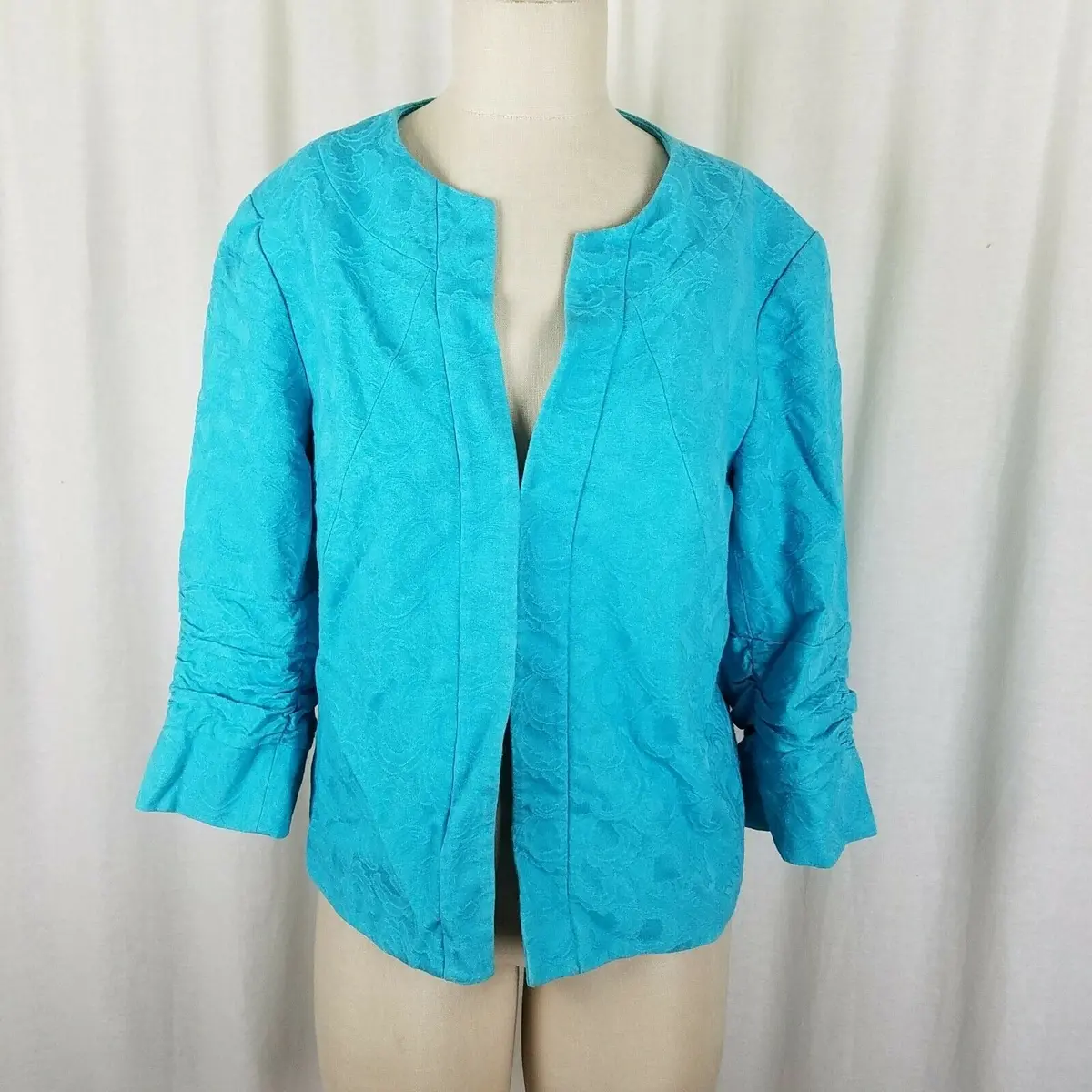 Coldwater Creek Woven Textured Embroidered Tapestry Jacket Womens 14P 3/4 Sleeve 1