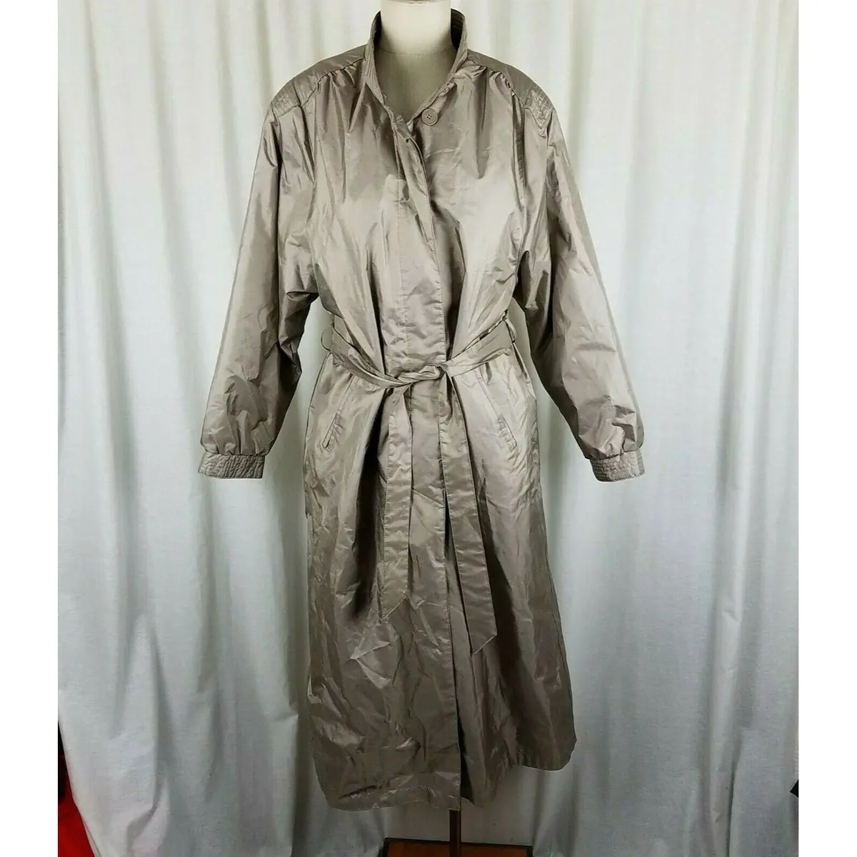 Windsor Bay Metallic Sheen Puffer Parka Long Maxi Trench Coat Womens 8 Tie Belt 1