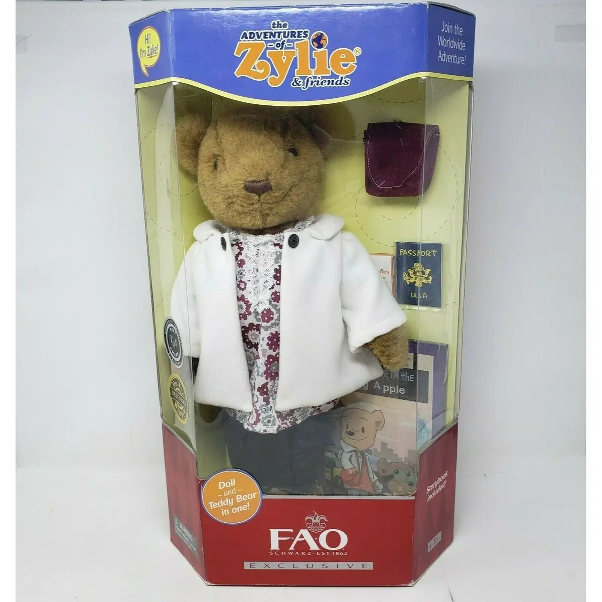 Adventures Of Zylie The Bear Plush Book Set Doll Fao Schwarz Exclusive Teddy Nos 1