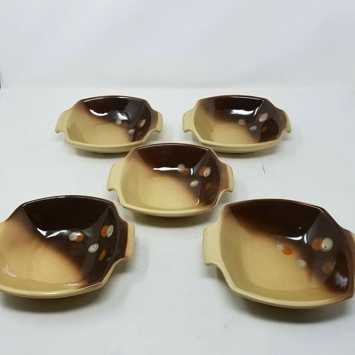 Astral Pattern Philippe Lambert De Beauce Canada Pottery China Square Bowls 70S 1