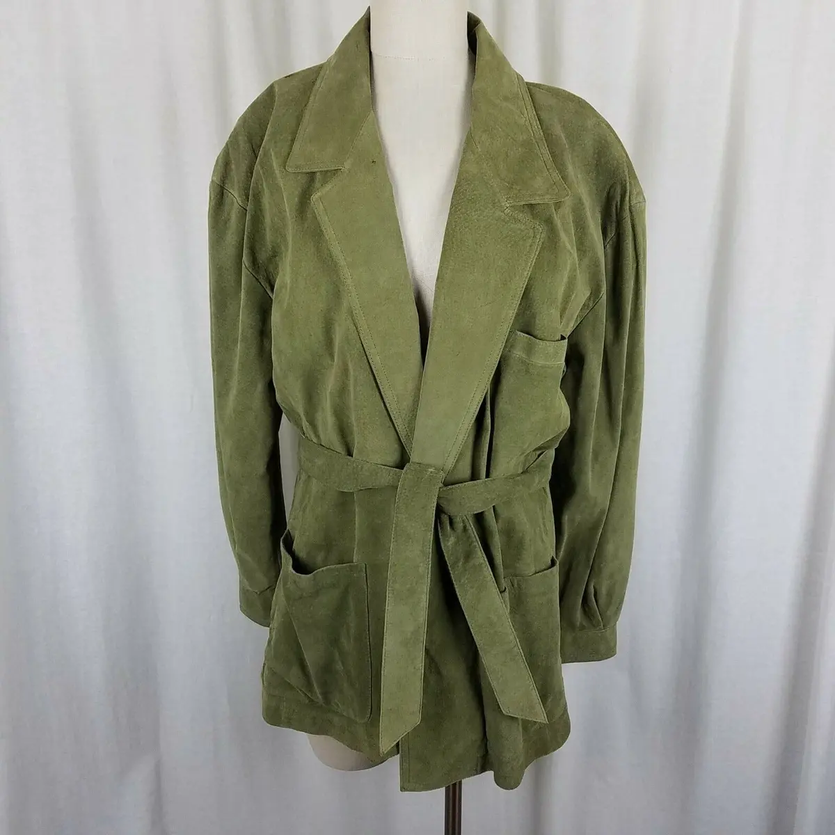 Georgetown Leather Design Leather Suede Wrap Jacket Coat Womens L Belt Tie Sash 1