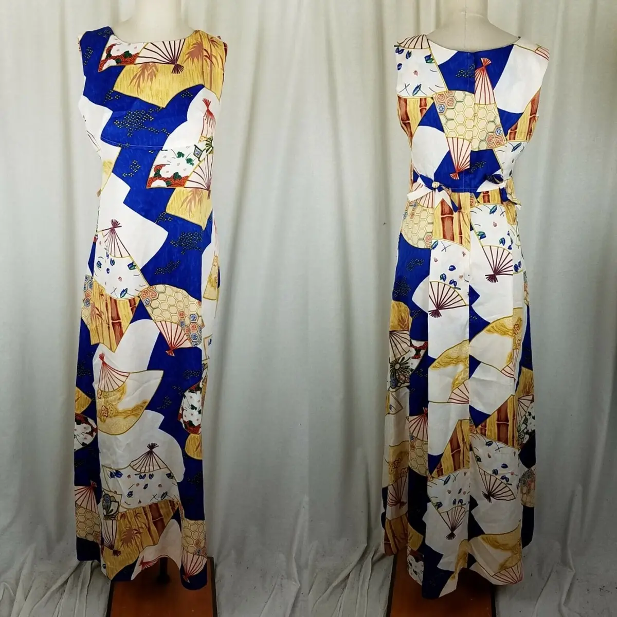 Bucks Of Hawaii Long Maxi Hawaiian Fans House Sun Dress Womens 10 Vintage 70S 1