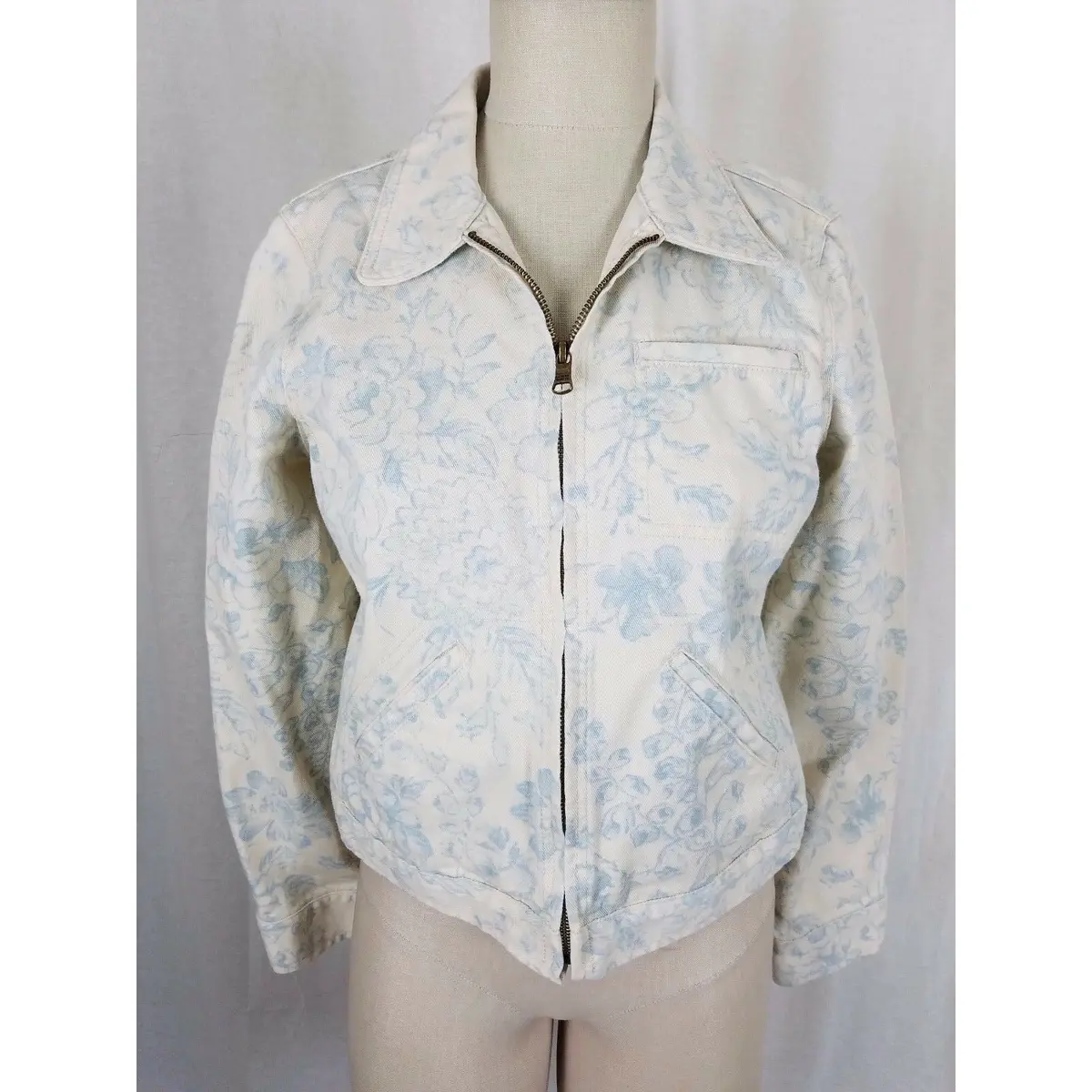 Lrl Ralph Lauren Jeans Blue Floral French Toile Denim Jean Jacket Zip Womens M 1
