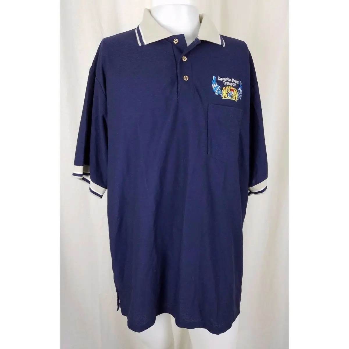 Vintage Bavarian Motor Transport Logo Ss Polo Shirt Uniform Automobile Mens Xl 1