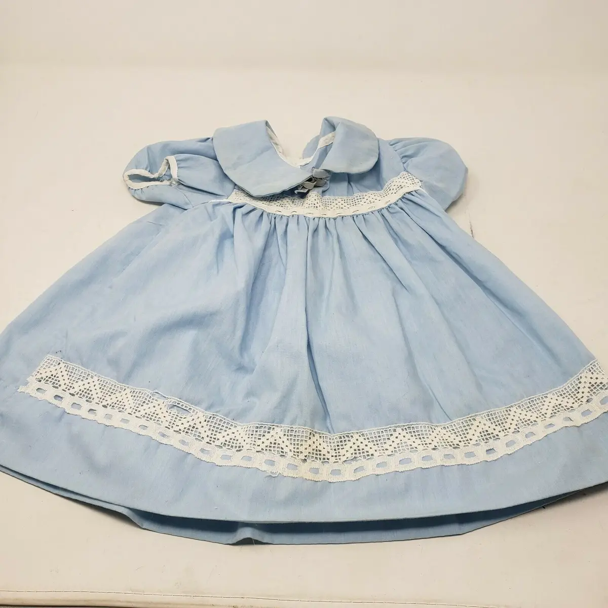 Vintage Ruffles Lace Twirl Baby Doll Dress Girls 3-6 Months Blue White Dressy 1