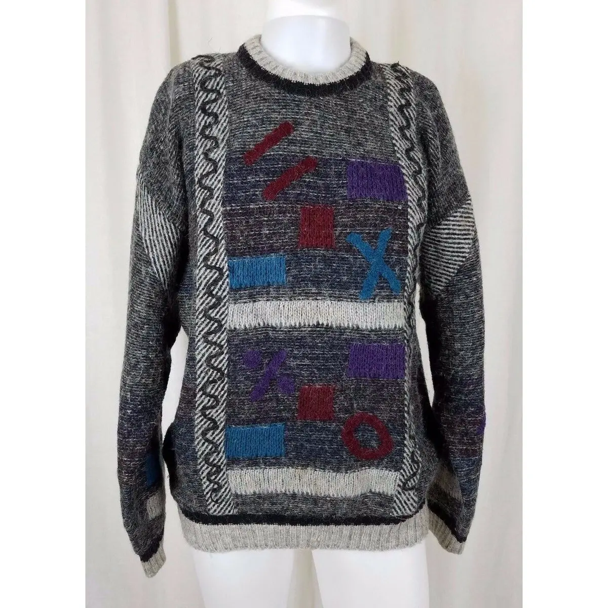 Vintage Melrose Prayag Mens Knit Sweater Shapes Loud Cosby Ugly Biggie 38 Rare 1