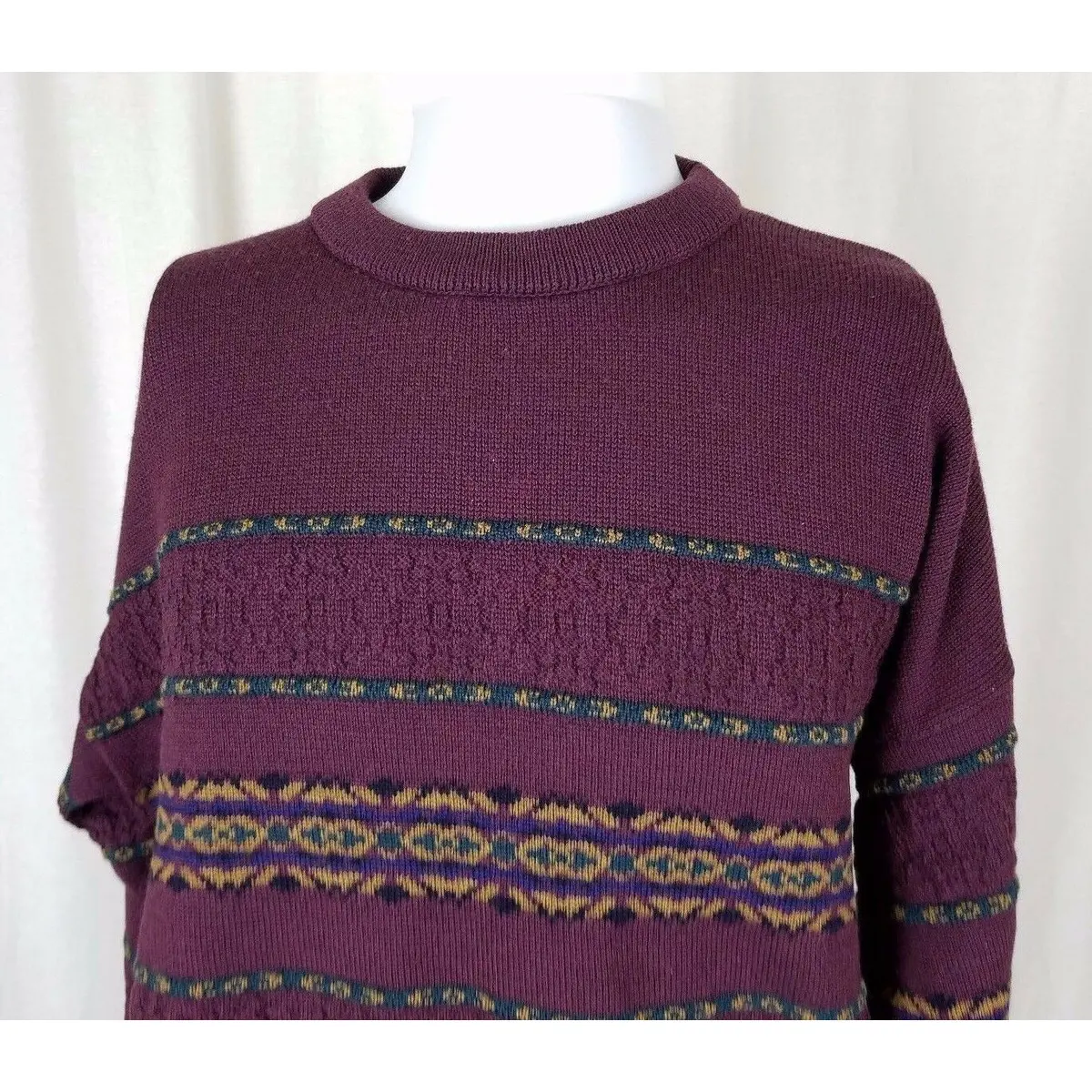 Burrati Uomo Knit Pure New Wool Nordic Ski Sweater Pullover Ireland Red Mens L 2