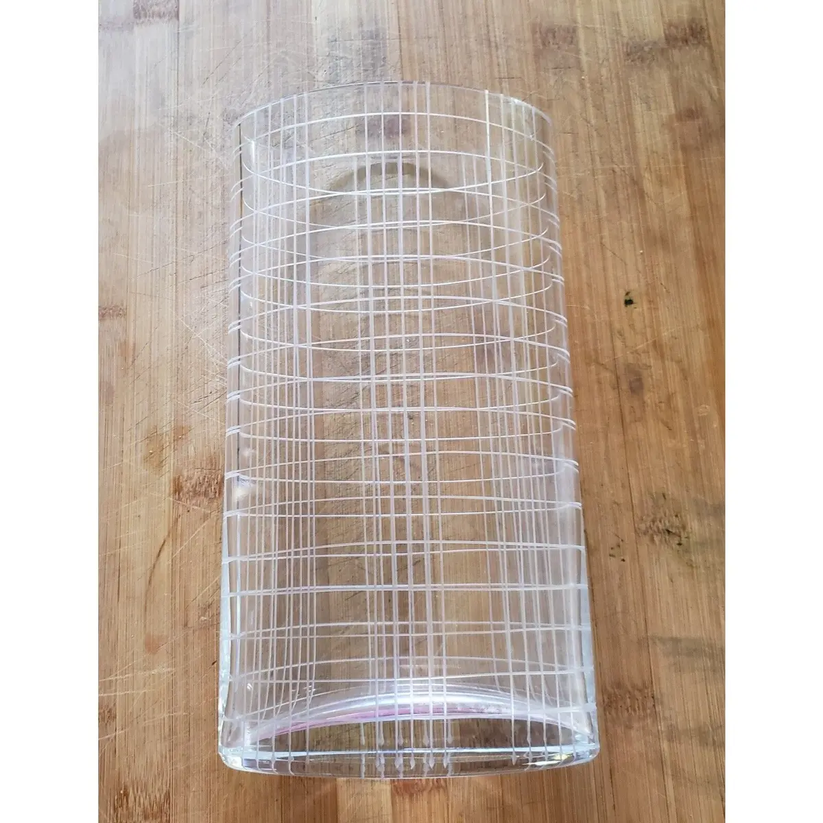 Global Views Oval Etched Clear Glass Grid Map Vase Portugal 10 In Weighted 1