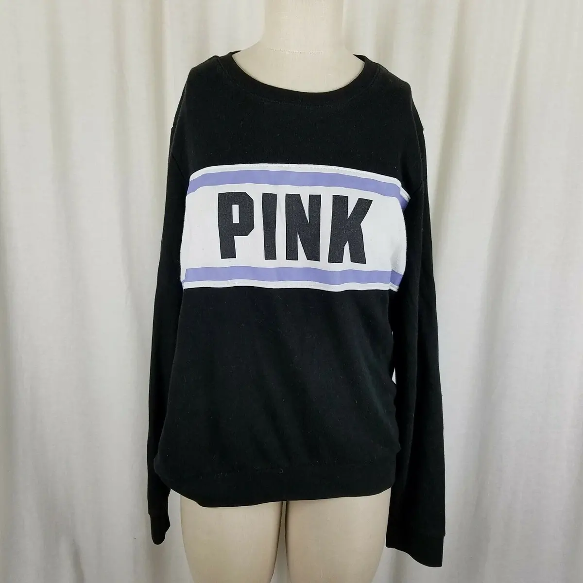 Pink Victoria Secret Jersey Knit Pullover Crewneck Sweatshirt Sweater Womens L 1