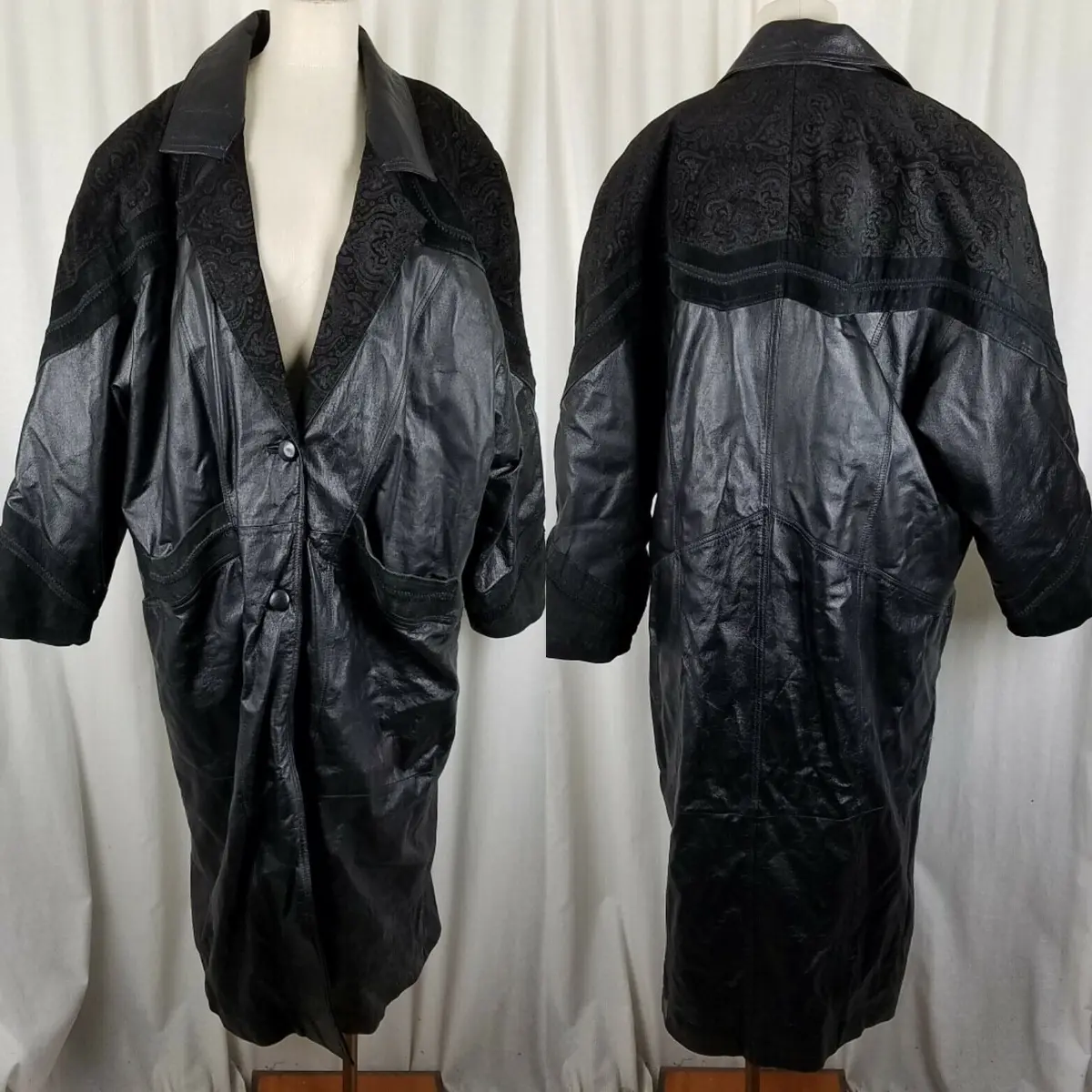 Vintage Fritz Wright Embossed Leather Maxi Duster Trench Coat Peacoat Womens 2X 1