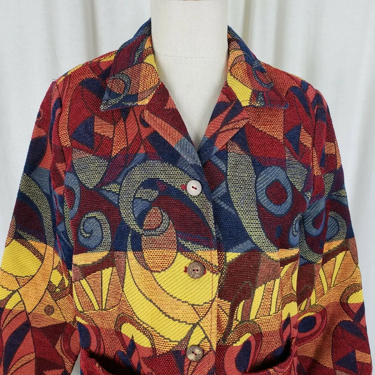 Travel Smith Woven Abstract Tapestry Blazer Jacket Womens S Art To Wear Striped 1