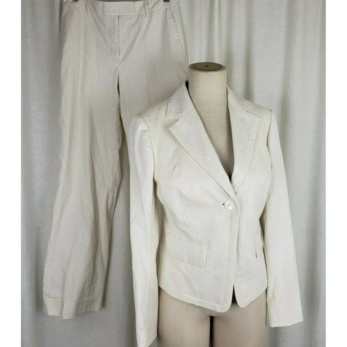 Brooks Brothers Seersucker Railroad Pinstriped Pants Suit Blazer Jacket Womens 4 1