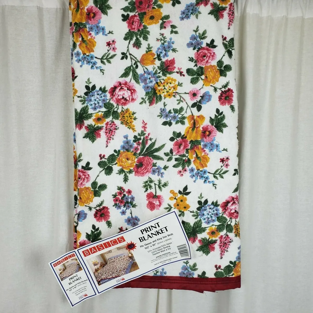 Basics Print Field Flowers Thermal Blanket Vintage Satin Trim Queen King 102X90 1