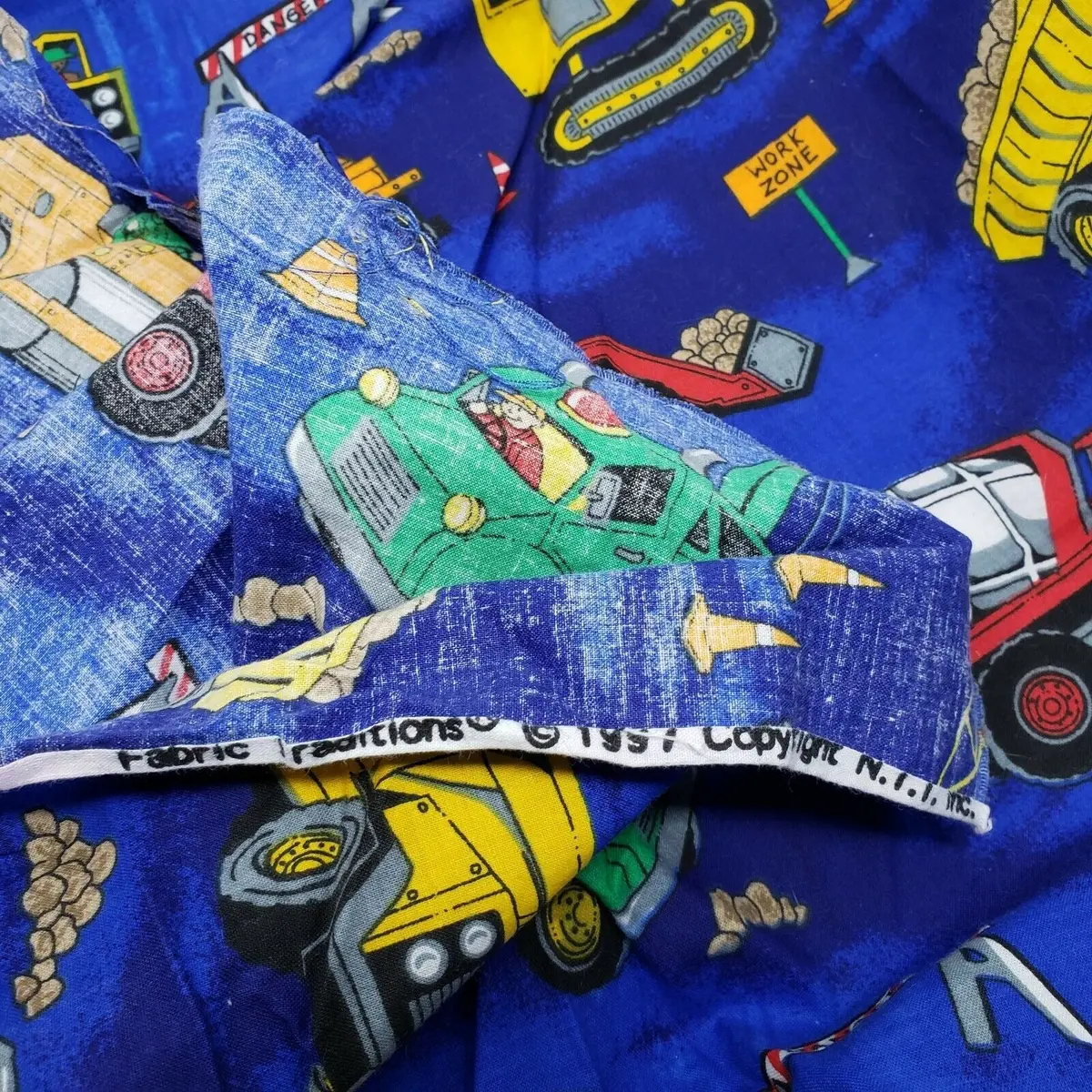 Vintage Fabric Traditions Work Zone Construction Trucks Fabric .75 Yards 1997 2