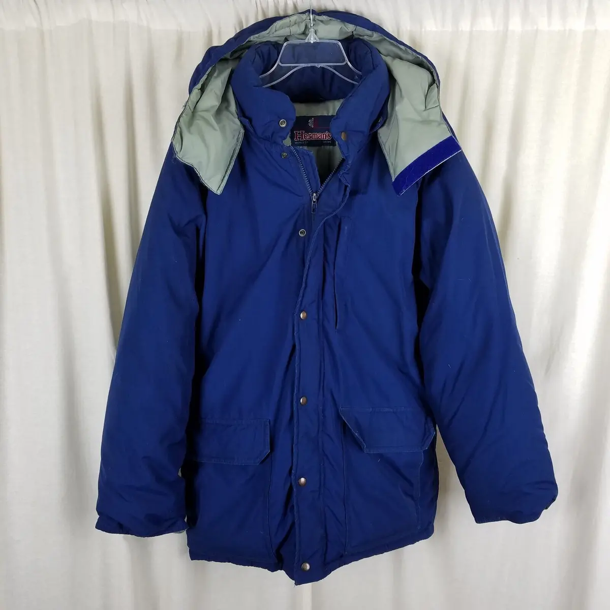 Vintage Hermans Goose Down Puffer Jacket Parka Mens L Cargo Pockets Navy Blue 1