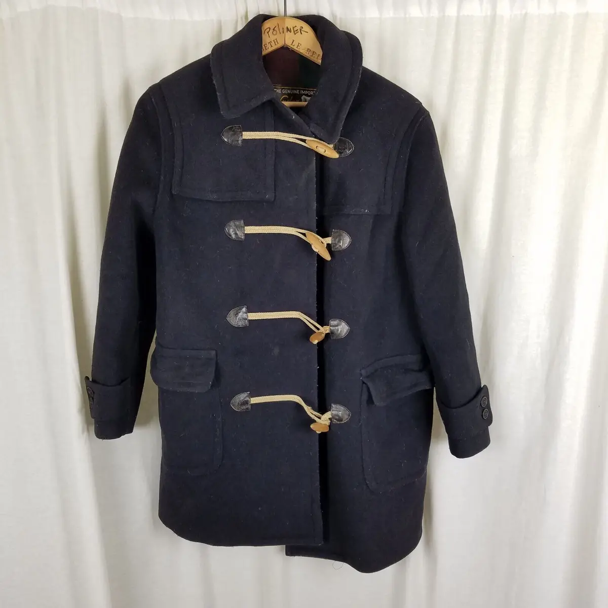Vintage Lodenfry Loden Coat Wool Leather Toggle Closure Duffle Coat Peacoat Womens M L 1