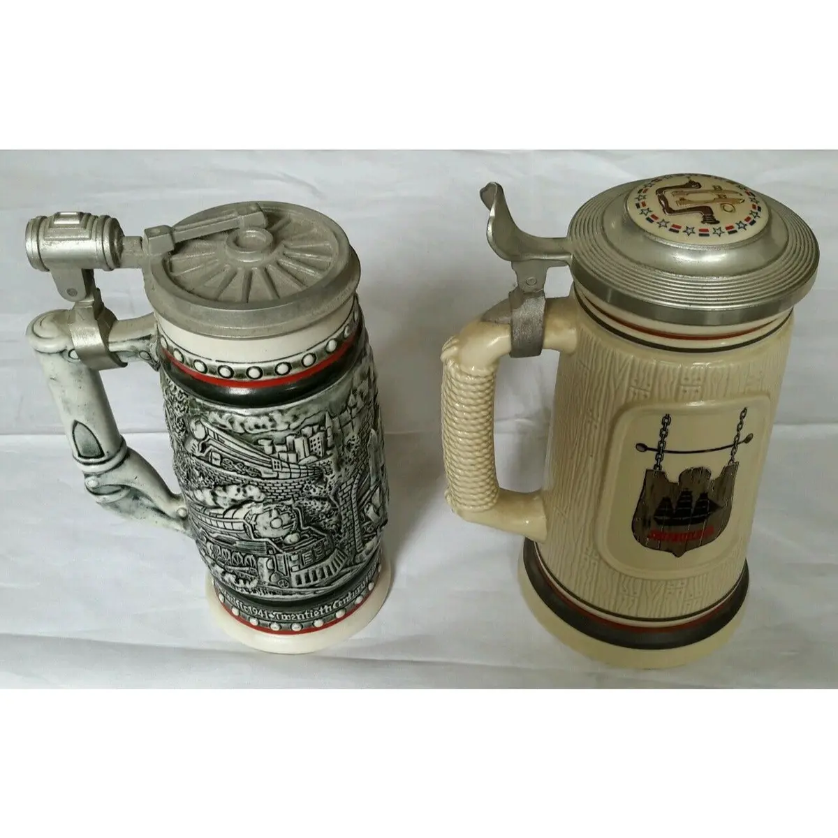 Numbered Avon Large Steins Trains Shipbuilders Ceramarte Brazil Engine Lot Of 2 1