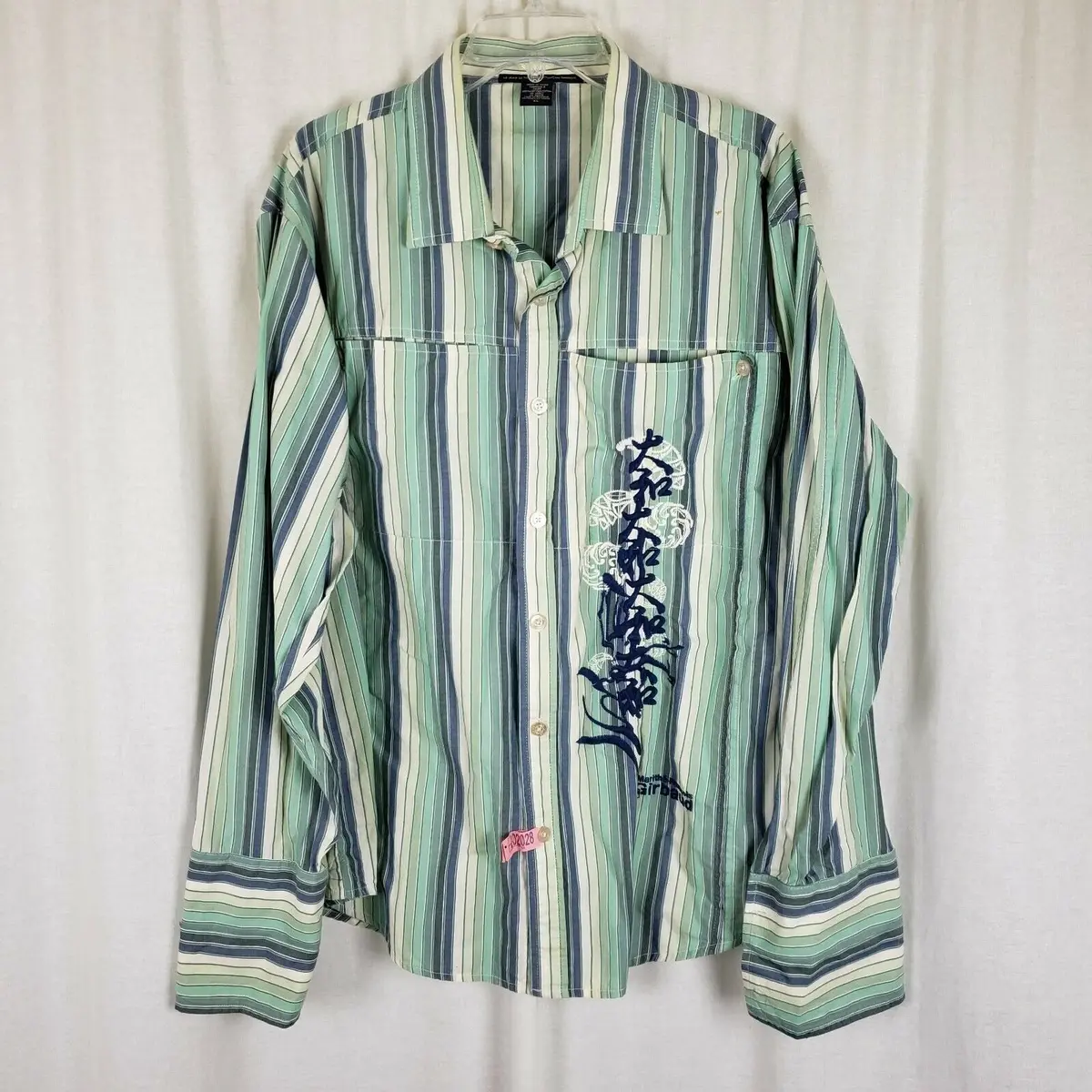 Vintage Le Jean De Marithe + Francois Girbaud Embroidered Striped Shirt Mens Xl 1