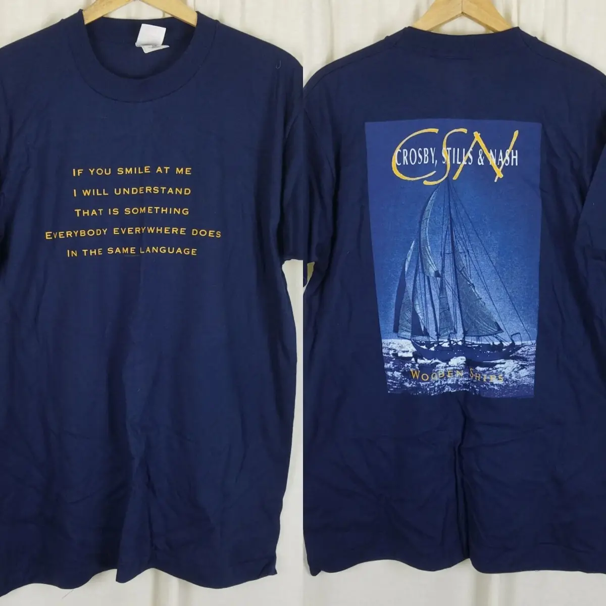 Vintage Crosby Stills & Nash Wooden Ships Concert Tshirt Mens Xl Usa Dbl Sided 1