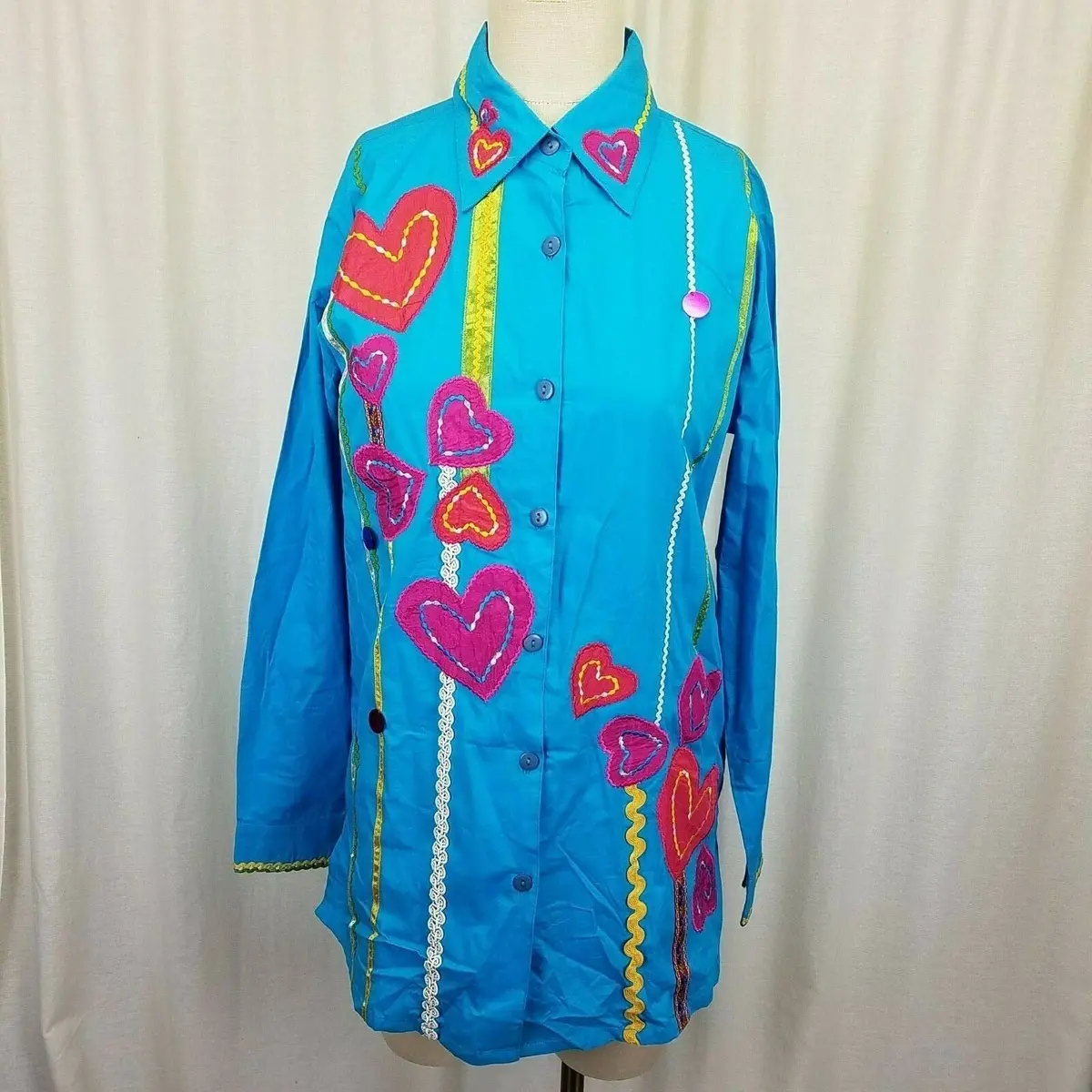 Spirit By Sandy Starkman Long Sleeve Button Shirt Artsy Embellished Womens S Qvc 1