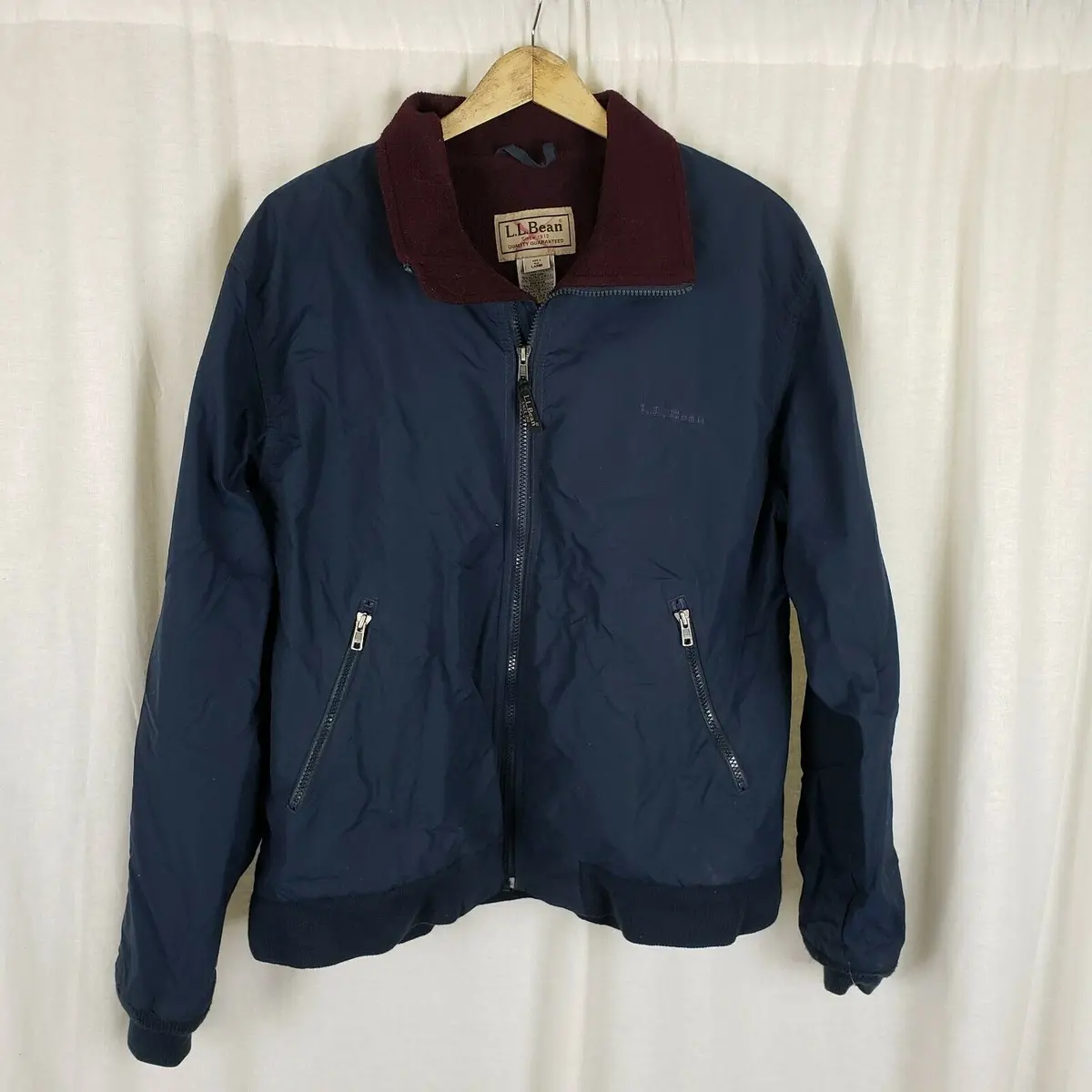 Ll Bean Fleece Lined Warm Up Nylon Jacket Windbreaker Mens L Full Zip Contrast 1