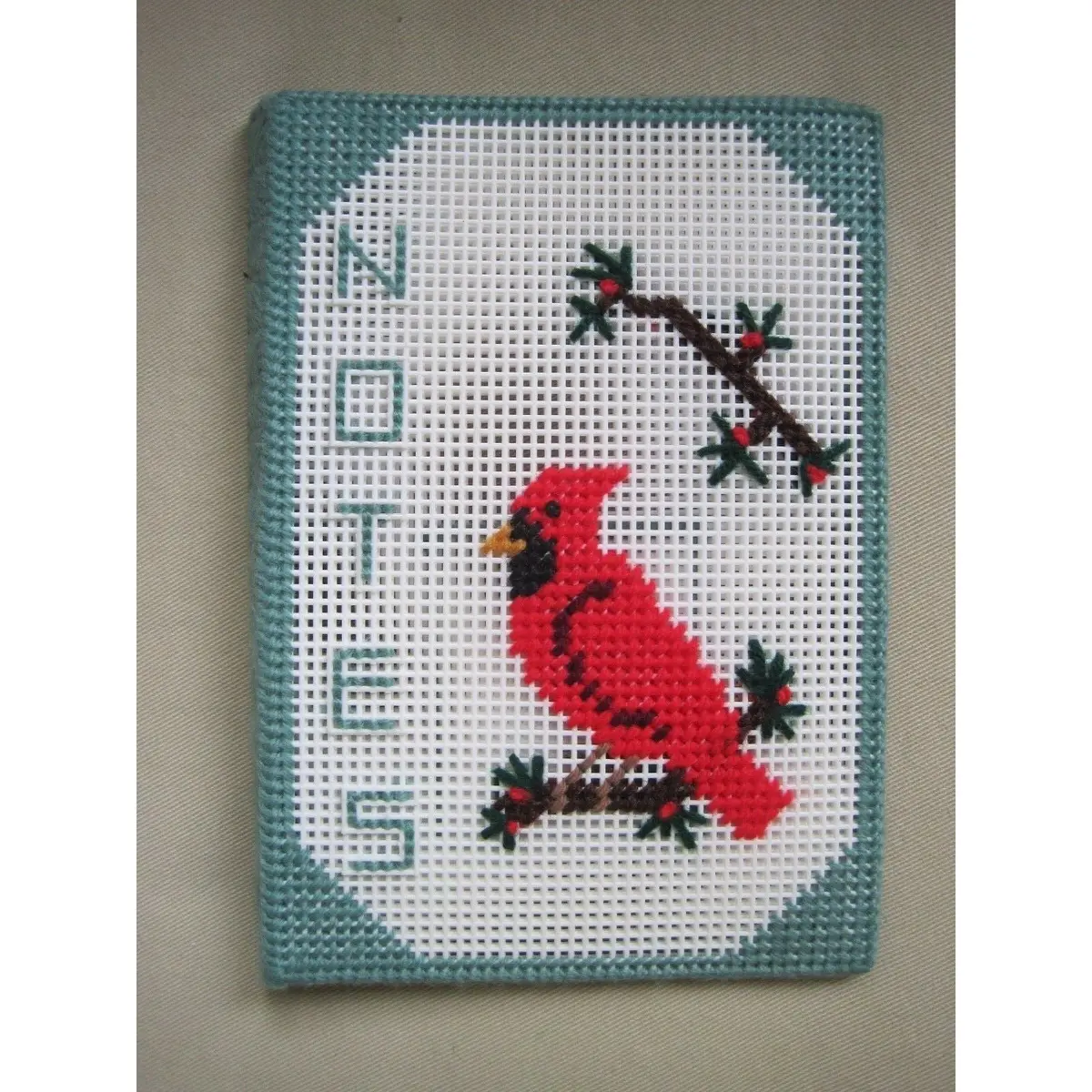 Handmade Plastic Canvas Mat Notes Notebook Cardinal Red Bird Needlework Crochet 1