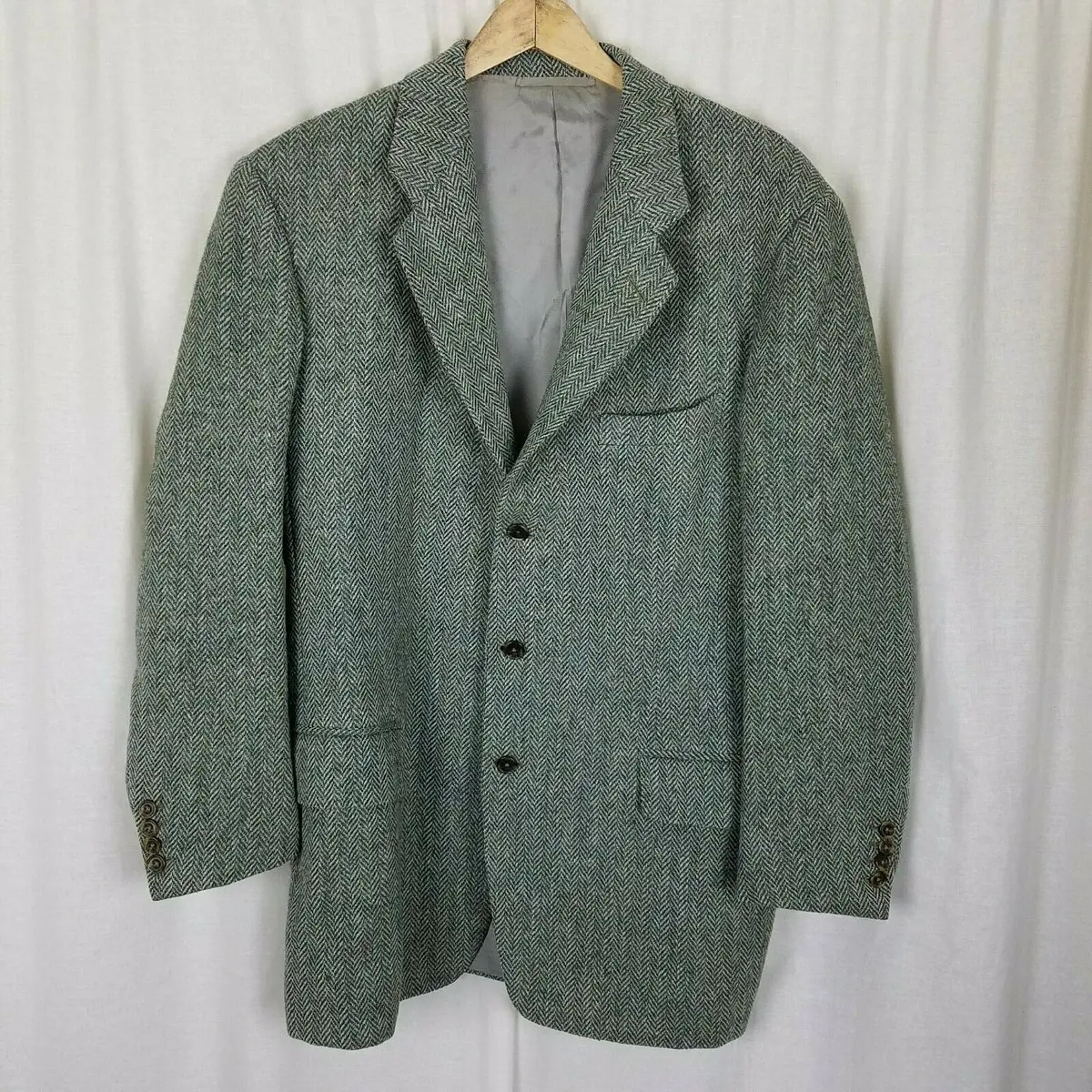 Cheo Nyc Herringbone Tweed Wool Woven Sport Coat Jacket Mens 42 44 3 Button 1