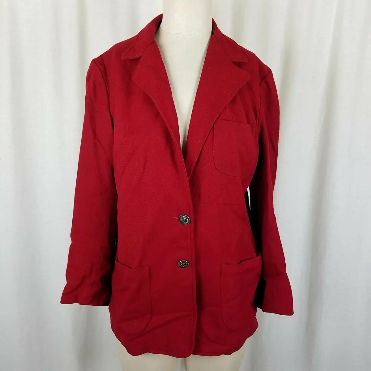 Artcraft Wool Twill 2 Button Up Blazer Jacket Womens M L Vintage Red Pewter 70S 1