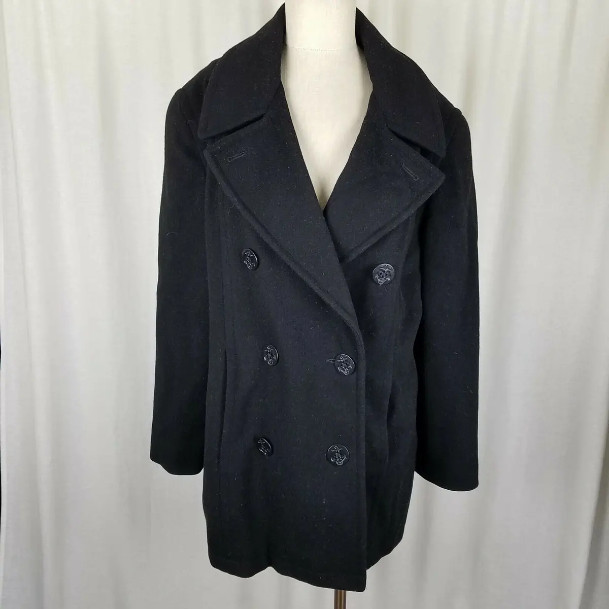Jones New York Double Breasted Winter Wool Military Short Peacoat Coat Womens L 1
