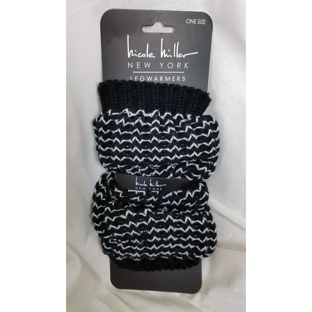 Nicole Miller Sweater Knit Legwarmers Boots One Size Os Black White Striped Nwt 1