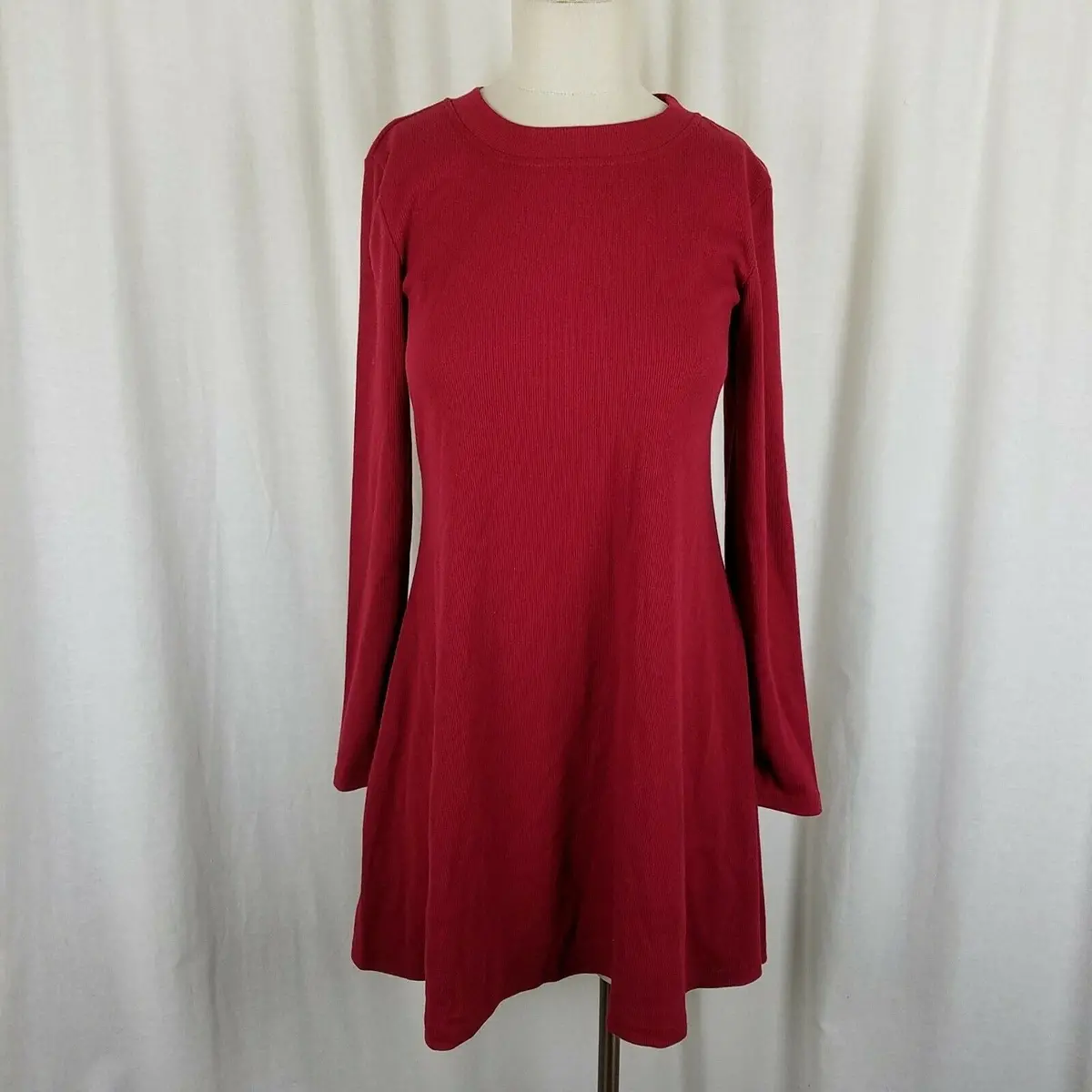 Ribbed Jersey Knit Fit & Flare Mini Twirl Dress Womens Size Xs Red 151016715 1