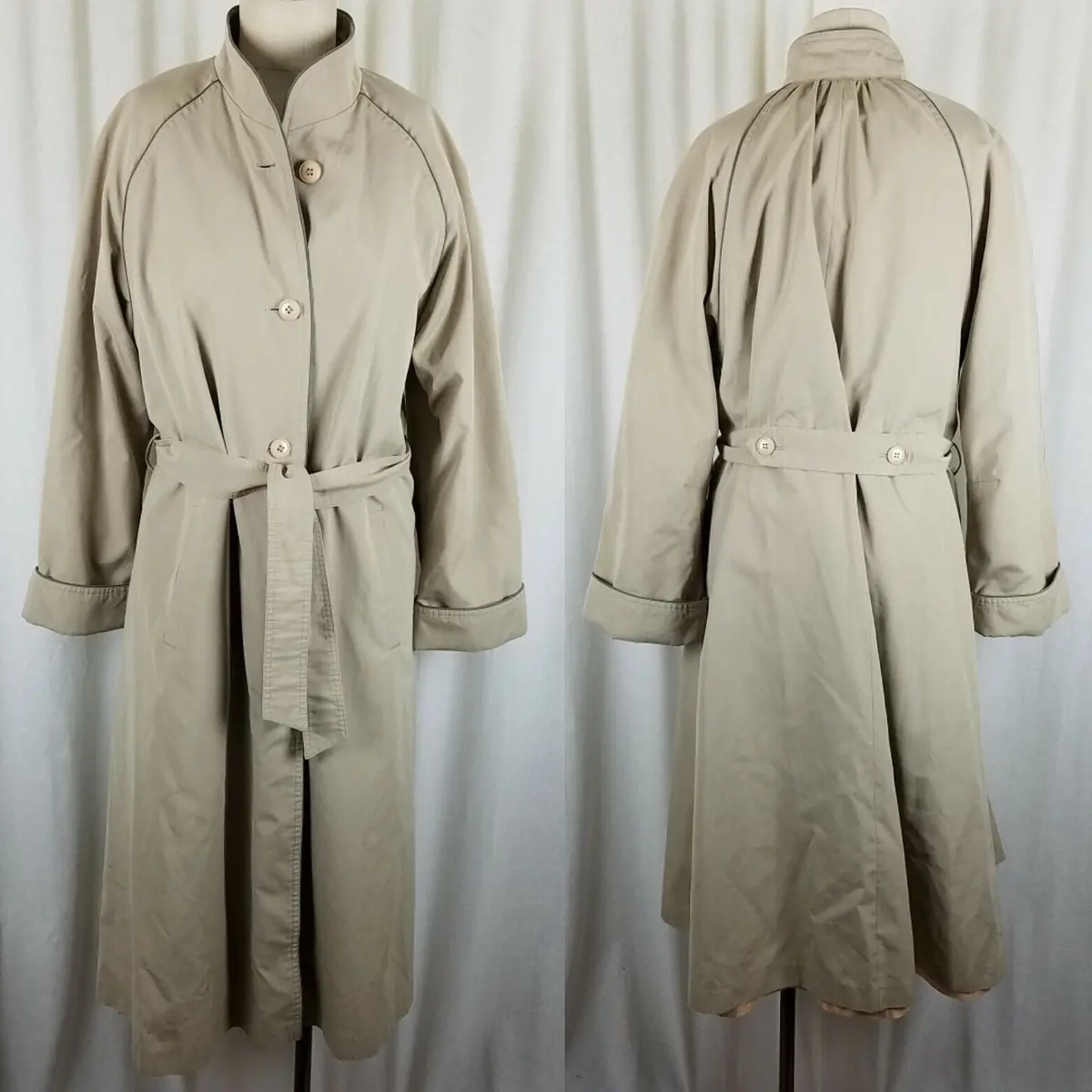 Vintage Fleet Street Long Belted Insulated Raincoat Trench Coat Womens 14 Lined 1
