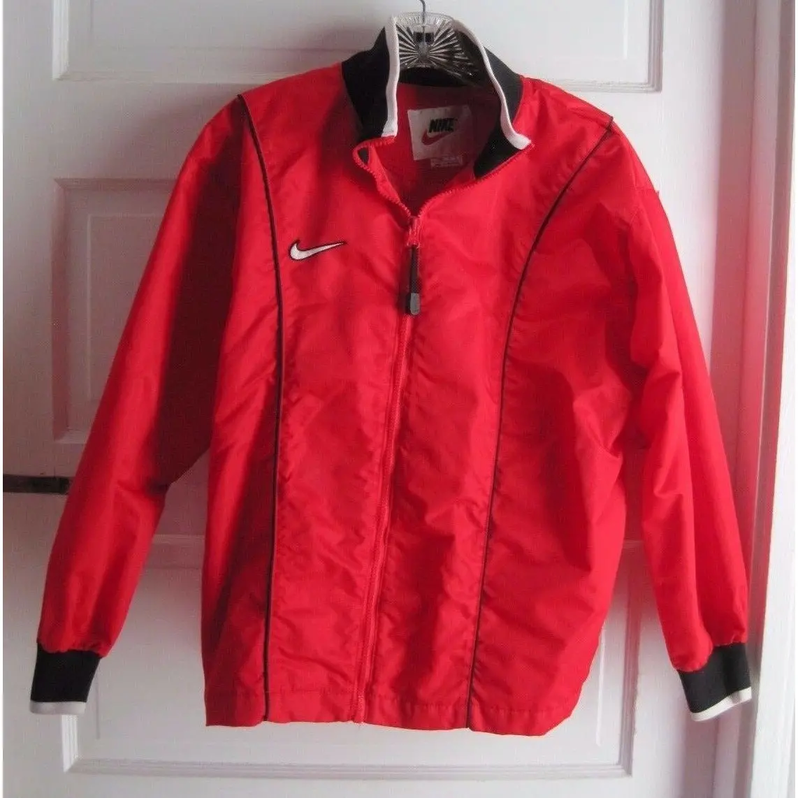 70S Nike Nylon Red Swoosh Piping Track Windbreaker Running Jacket Kids Boys L 14 1