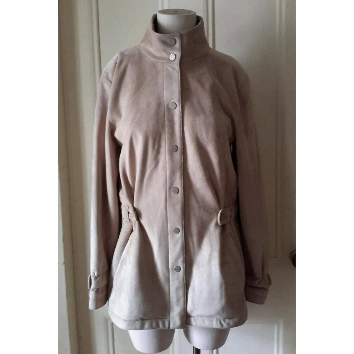 Calvin Klein Faux Suede Brushed Microfiber Moto Snap Up Jacket Womens M Tan 1