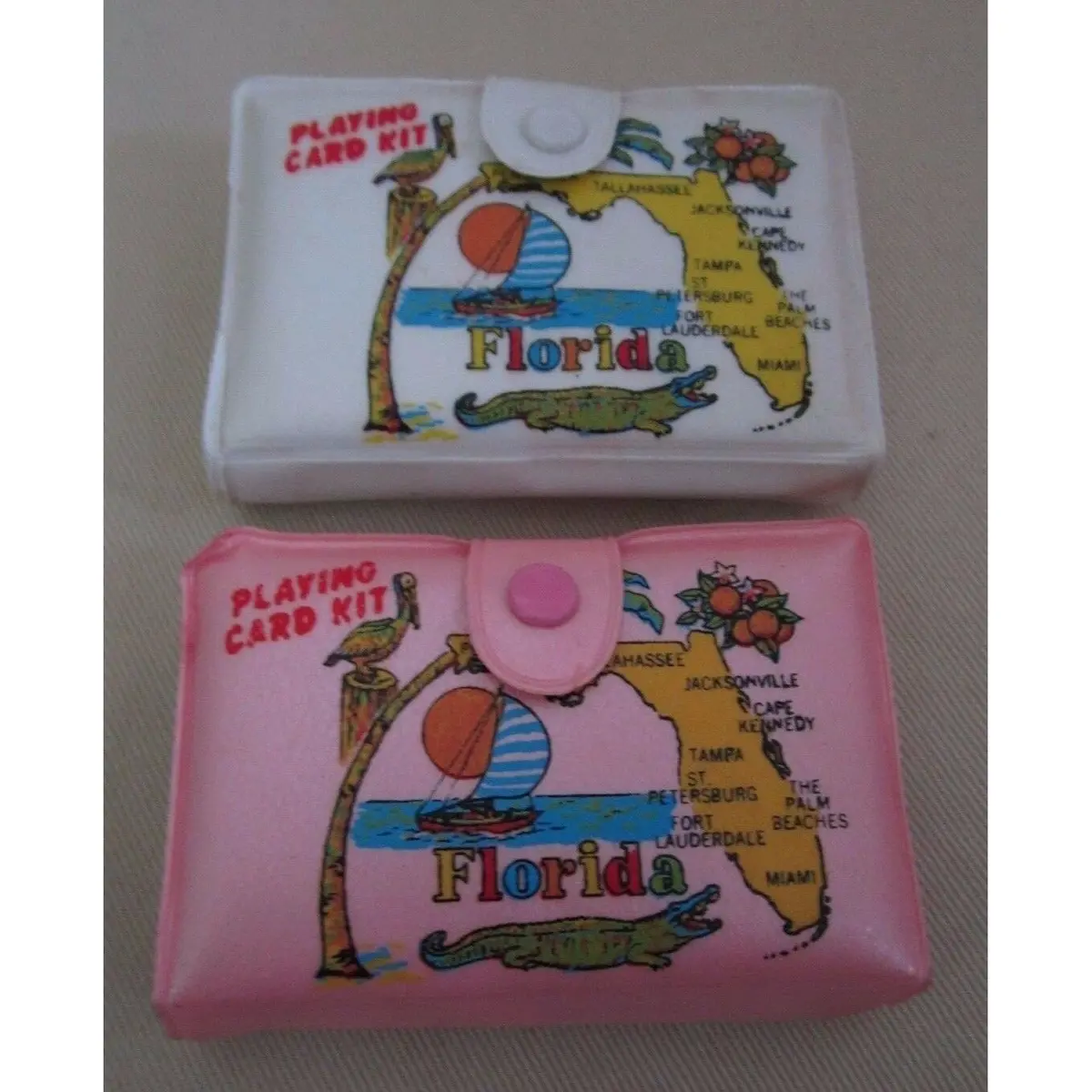 Vintage Florida Playing Cards Kits Puffy Case Score Pad Pencil Lot 2 Sets Sealed 1