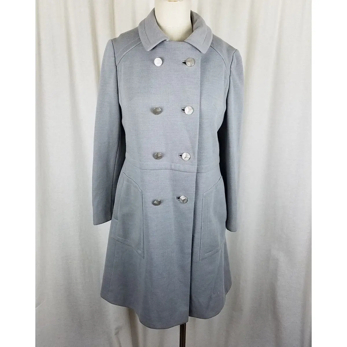 Vintage Mid Century Mod Double Breasted Woven Wool Swing Peacoat Cloak Womens S 1