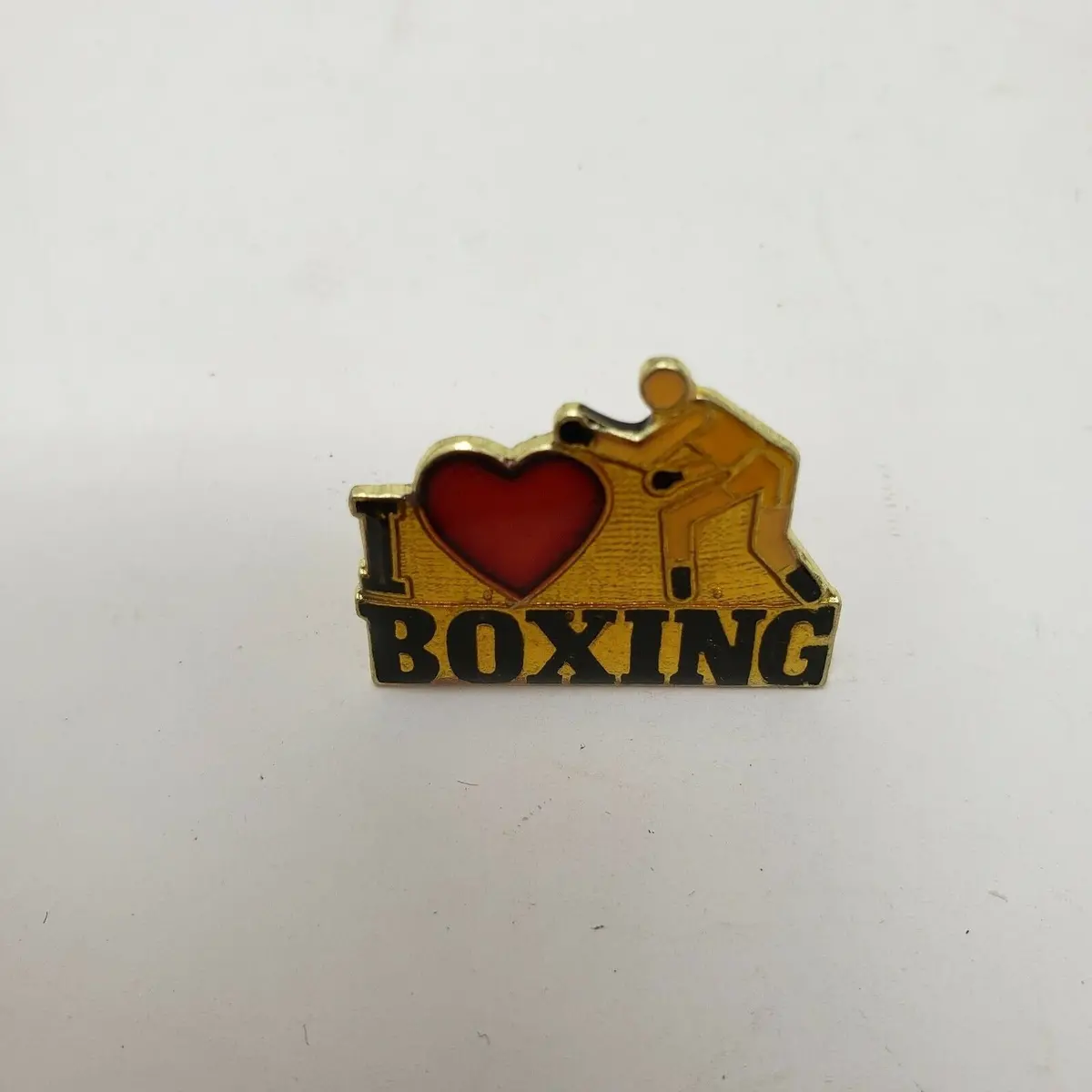I Heart Boxing Metal Hat Pin Lapel Travel Vintage Taiwan Love Gold Black Red 1