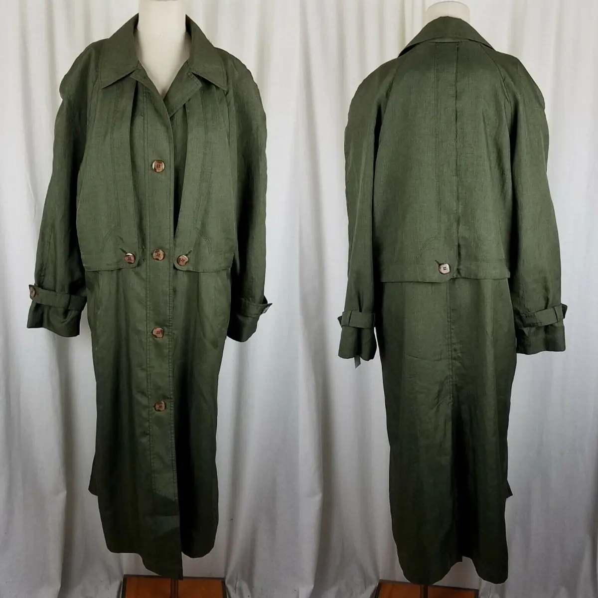 Nuage Long Anorak Raincoat Trench Coat Womens 12 Green Crosshatch Cape Top 126 1