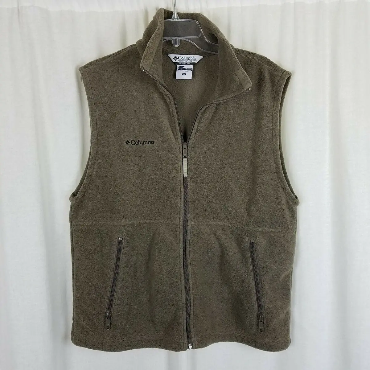 Columbia Fleece Vest Full Zip Up Lightweight Mens M Beige Gray Outdoor Adventure 1